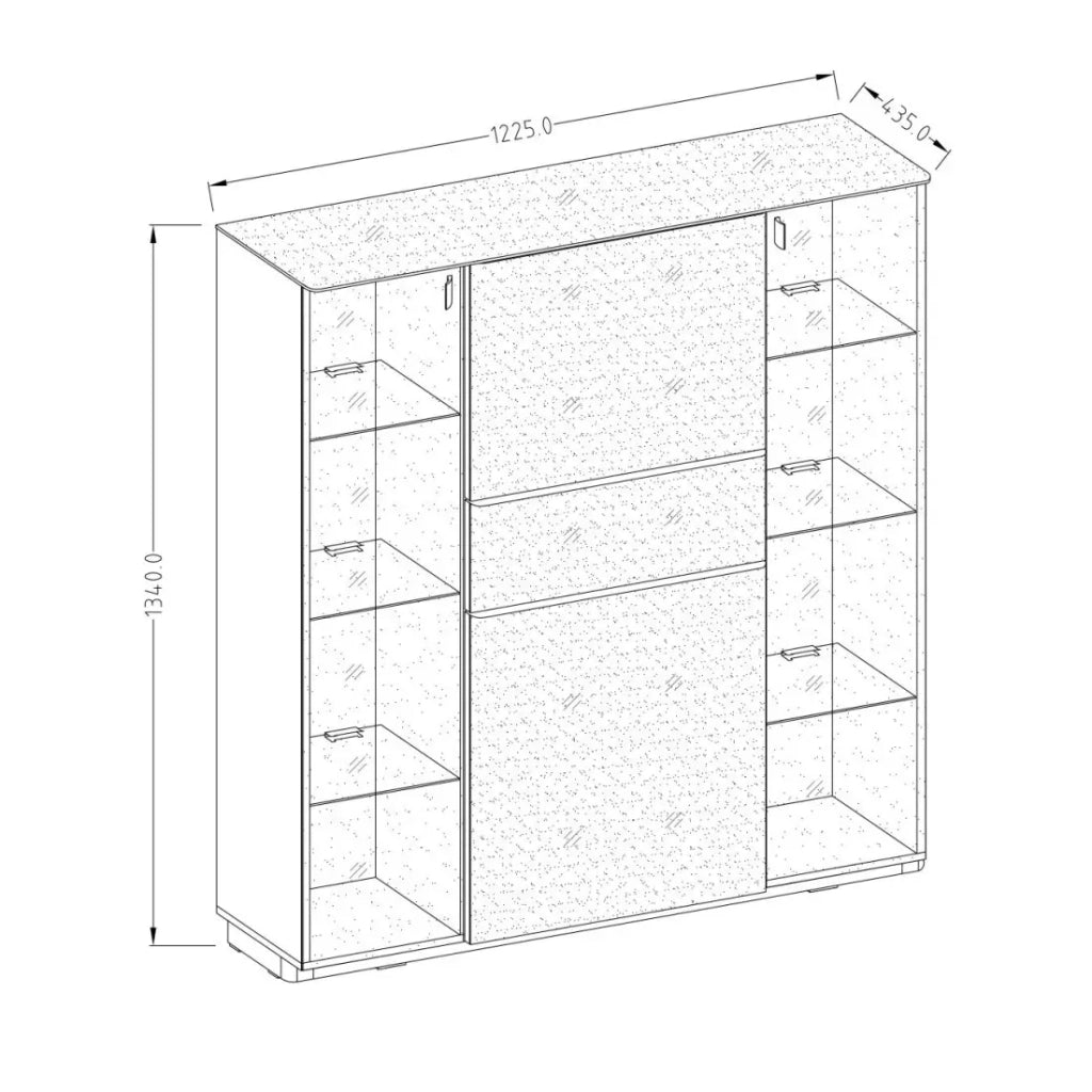 Credenza alta TONGA 123x133x44 cm con 4 porte in vetro e 1 cassetto, colore wengé