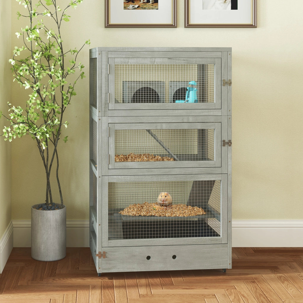 Gabbia per Criceti in Legno con Accessori ¨C Minimal ¨C Grigio 65x45x109 cm