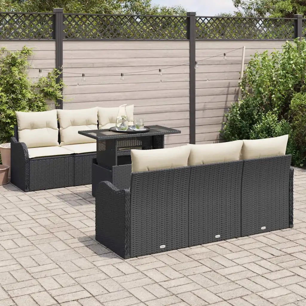 Set Divano da Giardino con cuscino 7 pcs Nero Poly Rattan 3348383