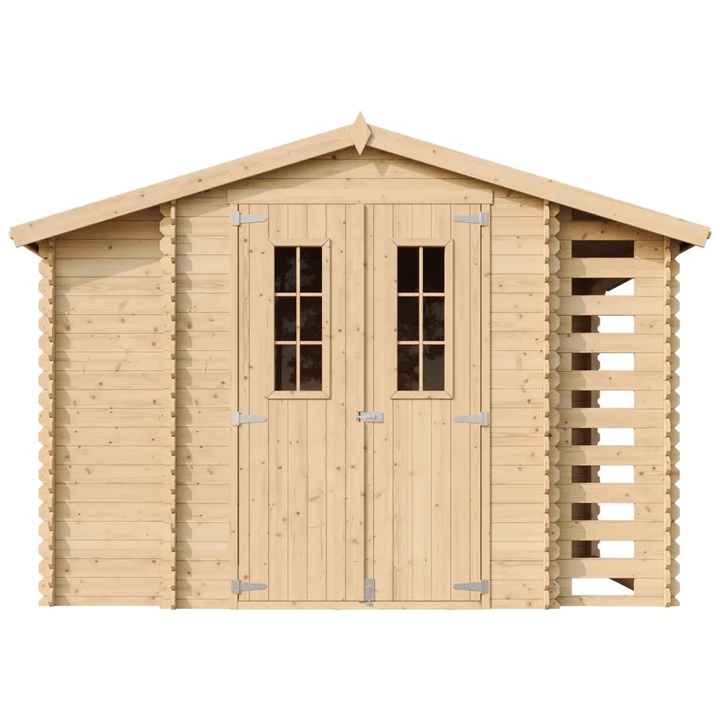 TIMBELA M389F+M389G Casetta da Giardino in Legno CON PAVIMENTO TRATTATO - 3,53 + 0,97+0,97 m2