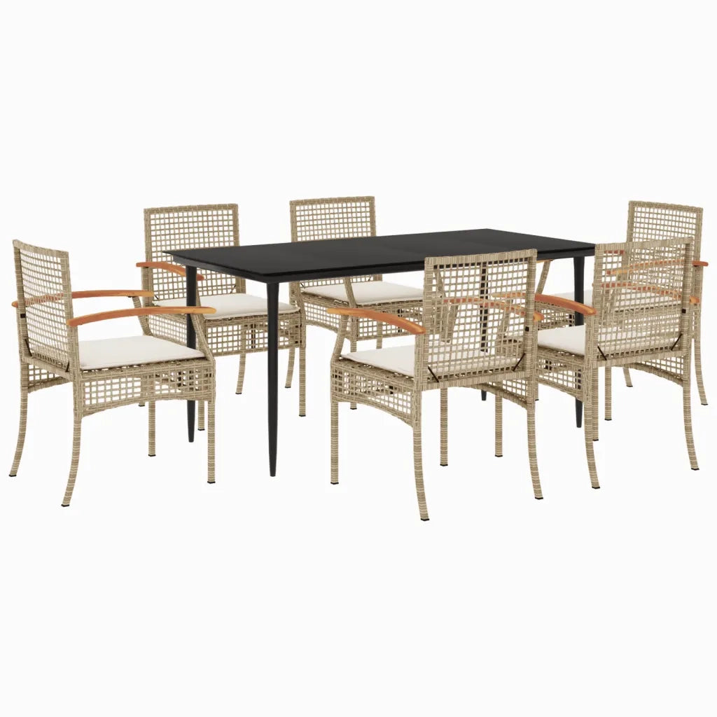 Set da Pranzo da Giardino 7 pz con Cuscini Beige in Polyrattan 3213628