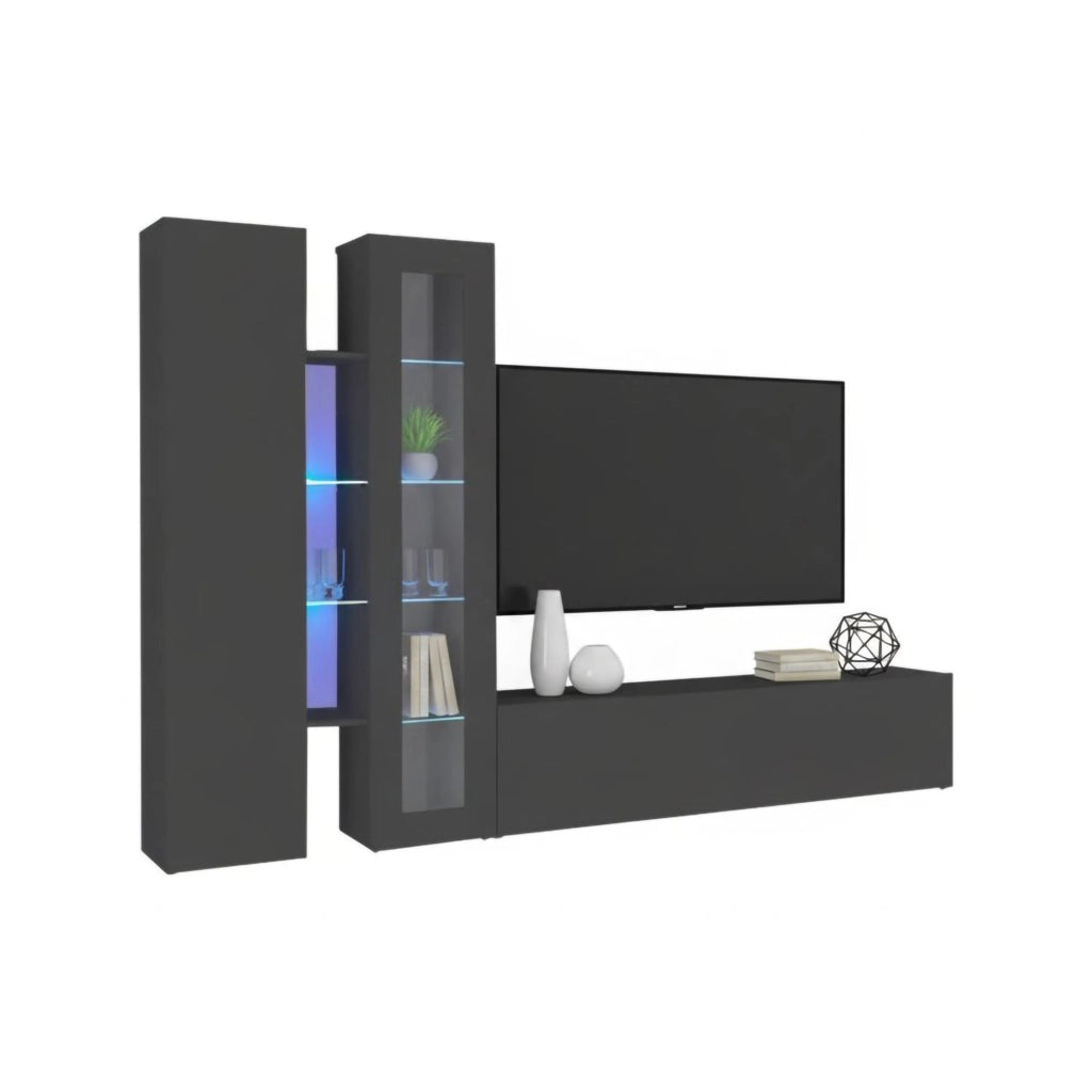 Mobile Soggiorno Arin, Parete Attrezzata 13 Ripiani Made in Italy, 280x30x180h cm Nero Antracite