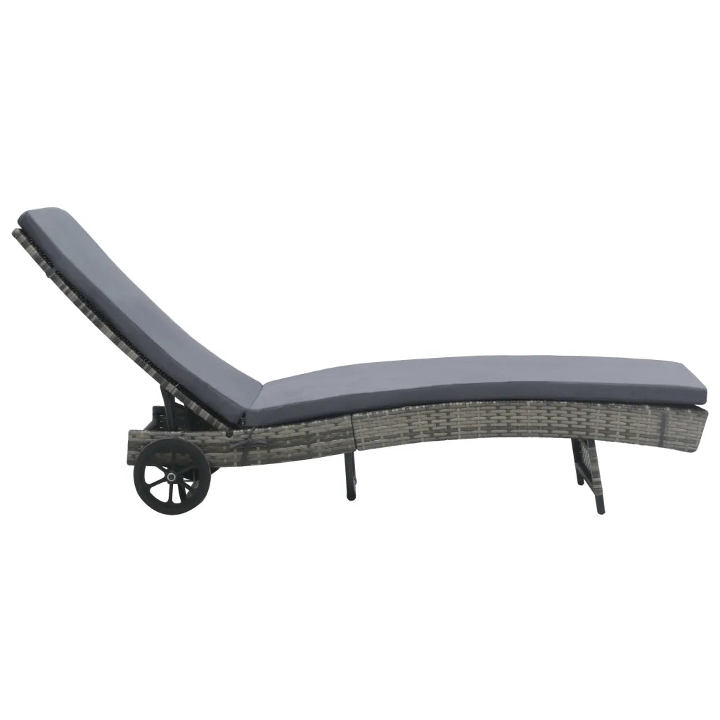 Lettino Prendisole con Cuscino e Ruote in Polyrattan Antracite 47753