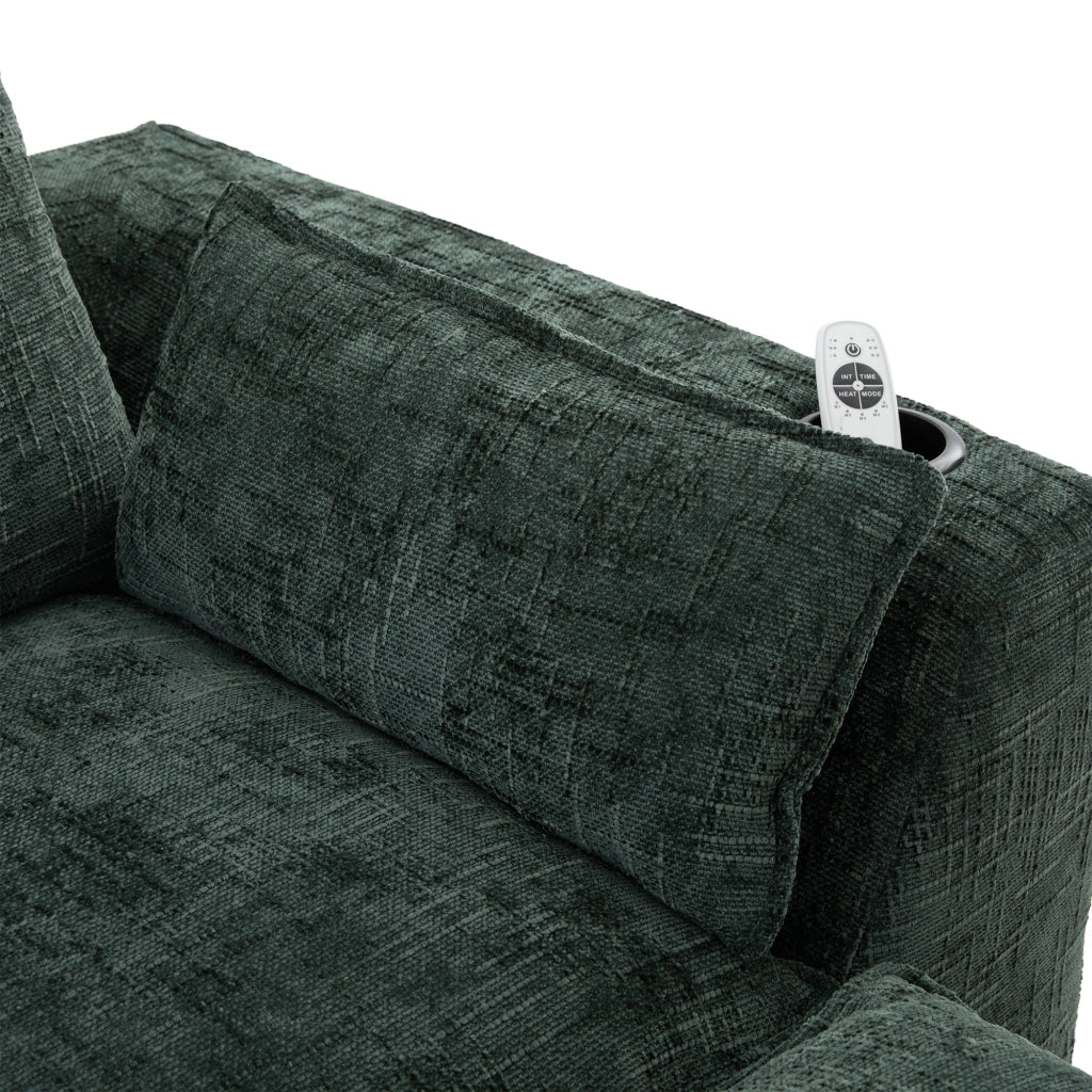 Divano modulare con pouf 256x161x75 cm con tasche laterali e cuscini in ciniglia verde