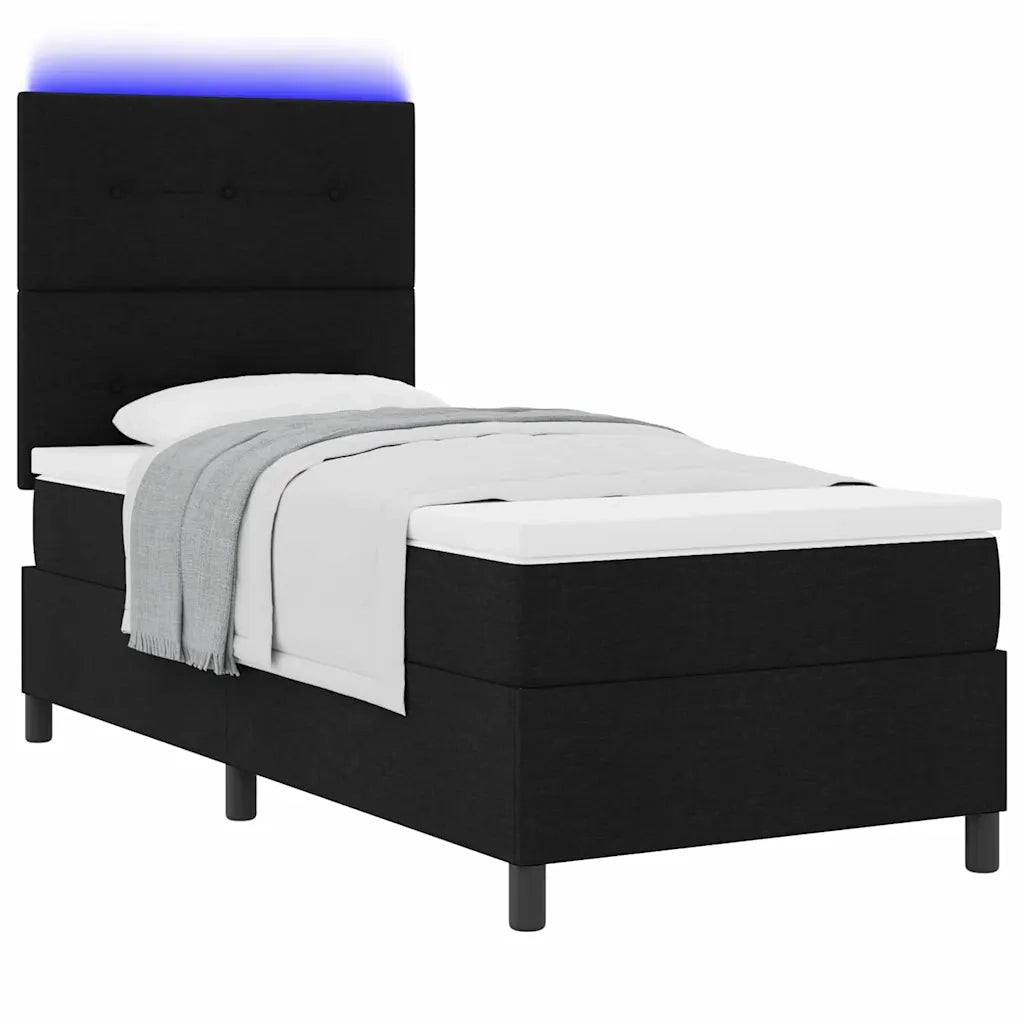 Letto a molle con materasso con led Nero 100 x 200 cm Tessuto