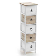 CASSETTIERA IN LEGNO CON 5 CASSETTI IN COLORE BIANCO E NATURALE 26 X 32 X 98 CM