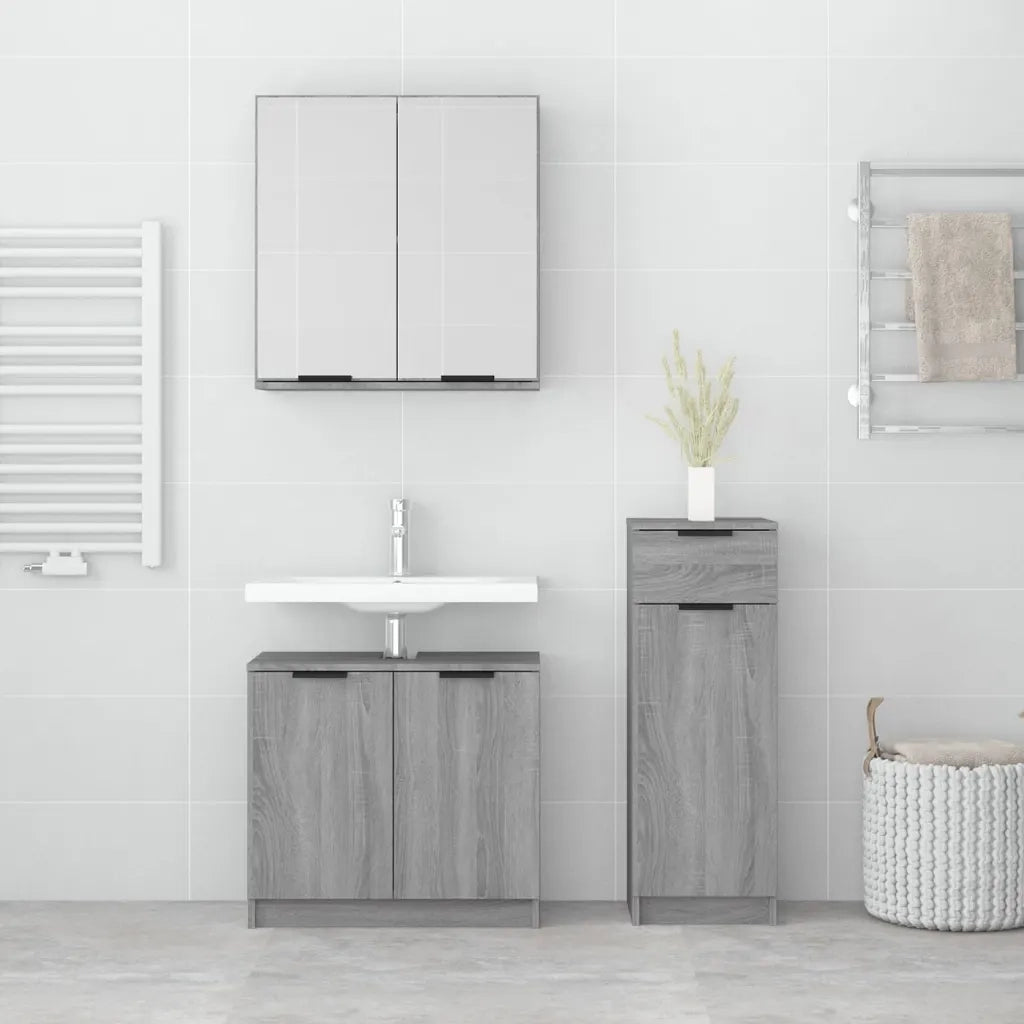 Set Mobili da Bagno 3 pz Grigio Sonoma in Legno Multistrato 3115874