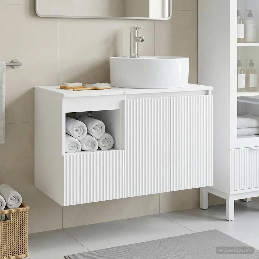 Set di mobili per il bagno 2 pz Bianco Legno ingegnerizzato 3404074