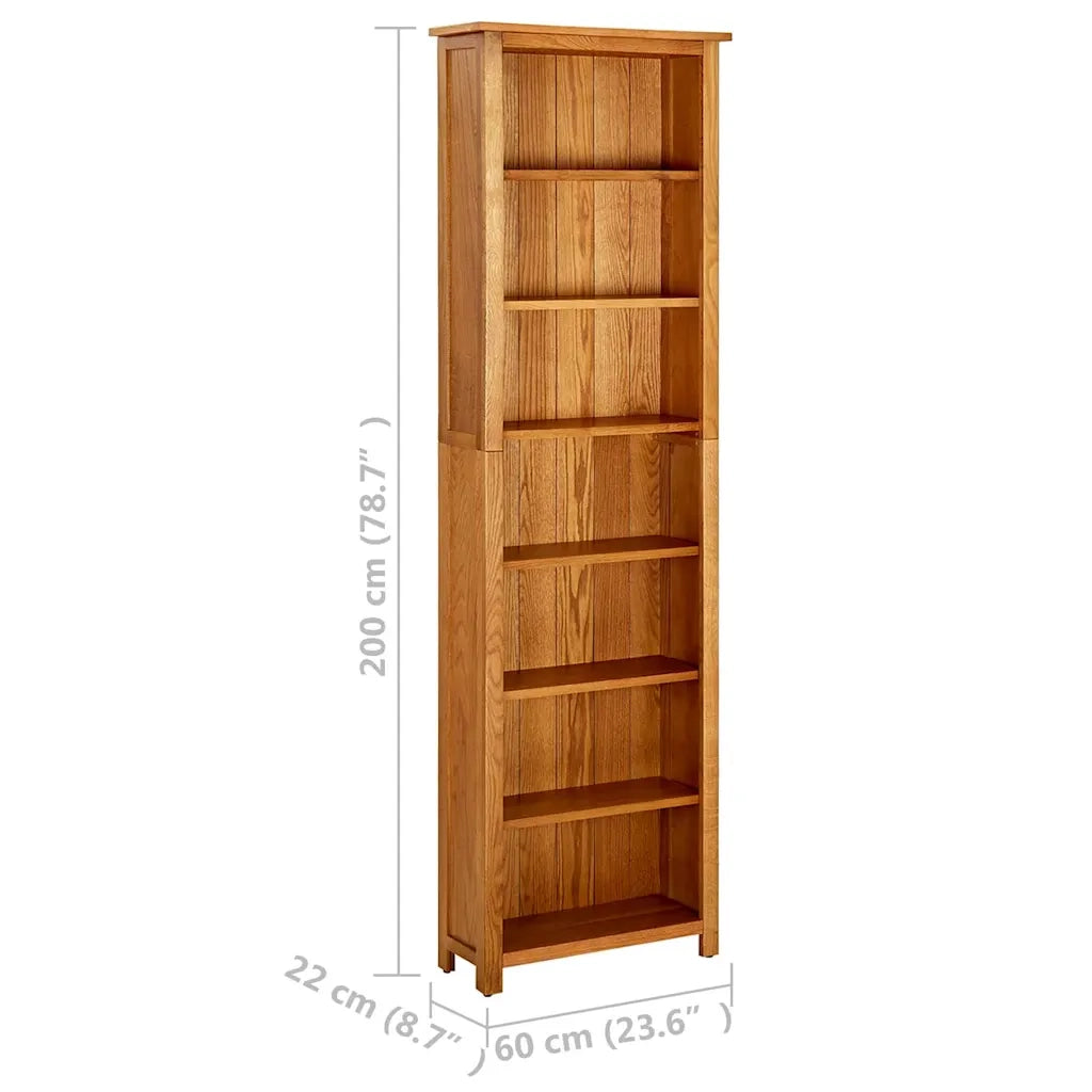 Libreria a 7 Ripiani-Scaffale per Libri-Mobile di Stoccaggio 60x22x200 cm in Legno Massello di Rovere