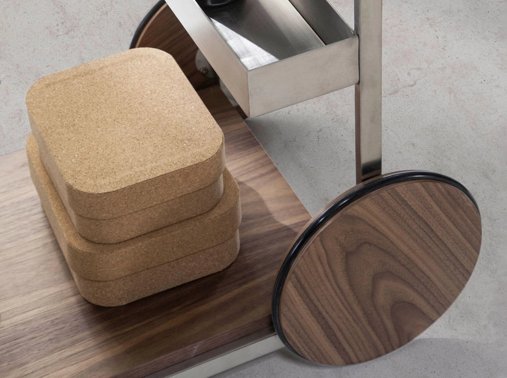 Carrello minibar in acciaio e noce