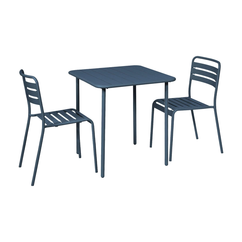 Set tavolo da giardino in acciaio con 2 sedie, 70cm, blu navy