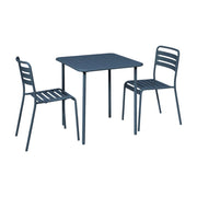Set tavolo da giardino in acciaio con 2 sedie, 70cm, blu navy