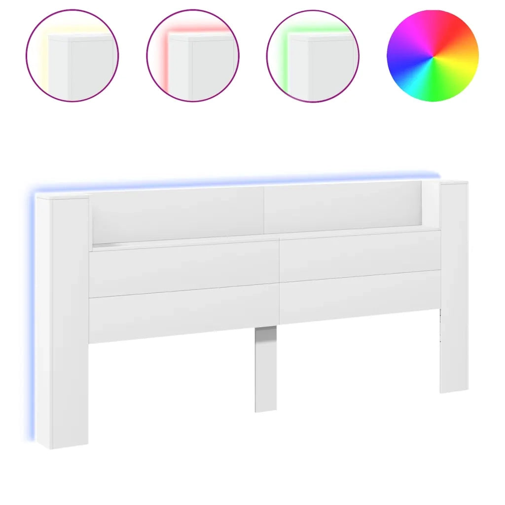 Testiera con Contenitore a LED-Testata del letto Bianca 220x16,5x103,5 cm