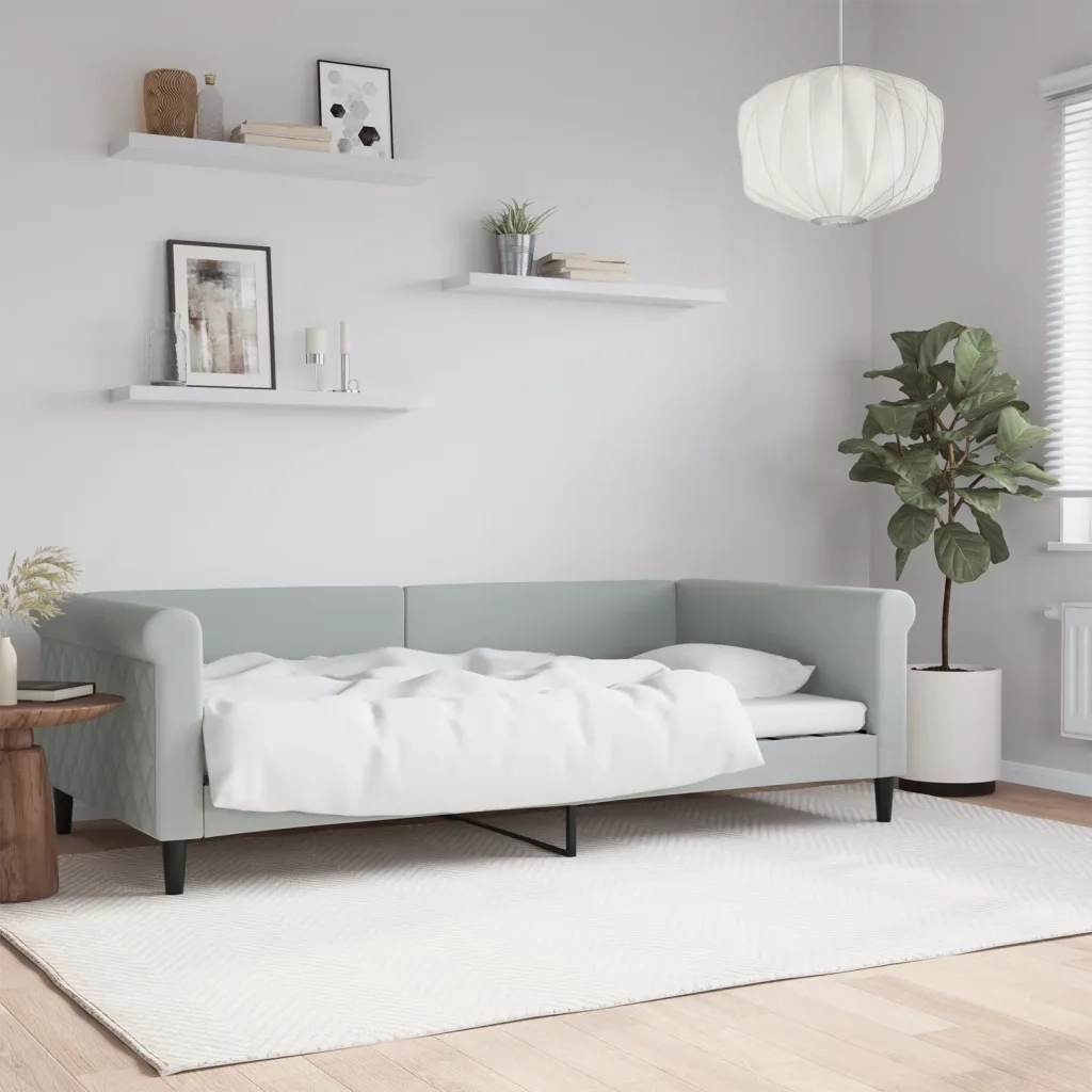 Letto da Giorno Grigio Chiaro 100x200 cm in Velluto