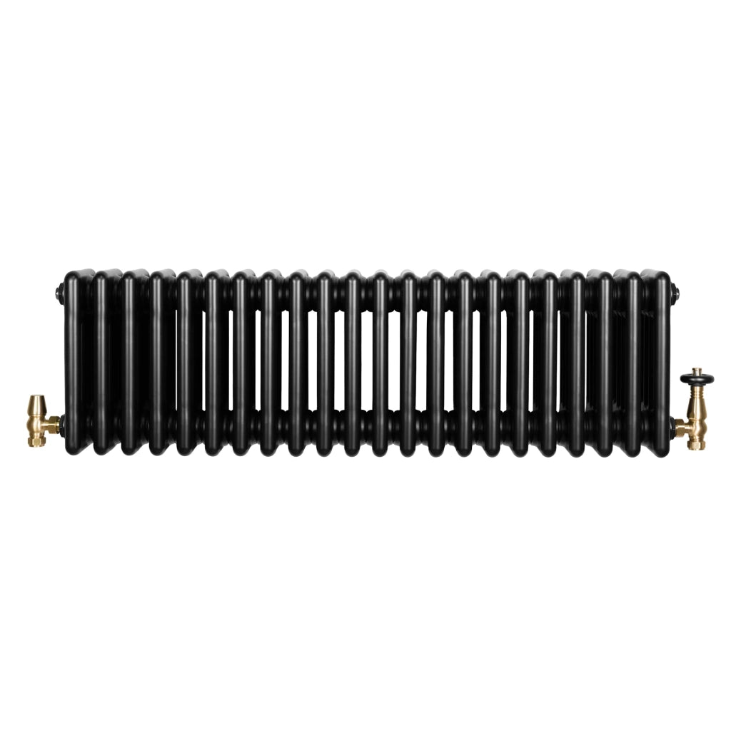 Radiatore Tradizionale 4 Colonne Orizzontale Nero & Valvole 300 x 1010 mm