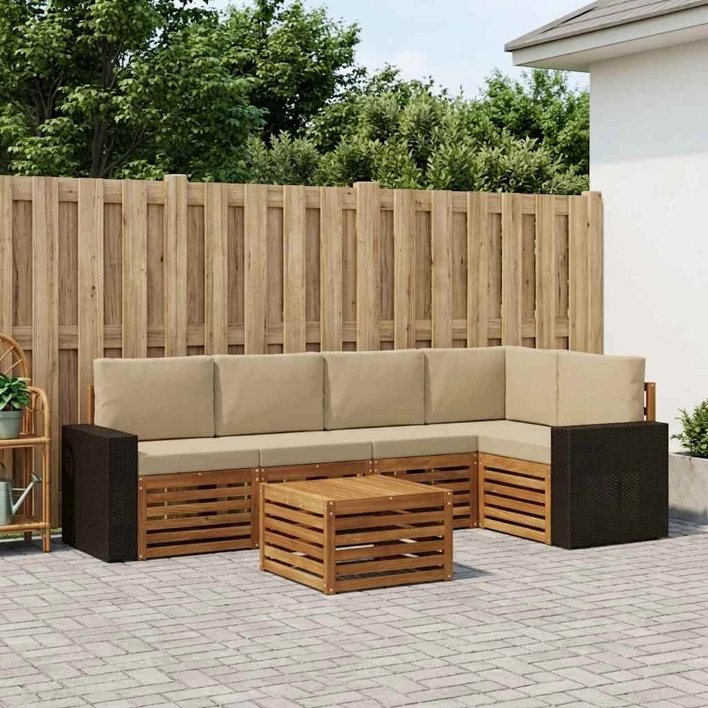 Set di divani da esterno 6 pz Naturale e Beige Poliestere 3384394
