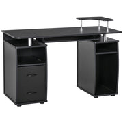 EasyComfort Scrivania per Computer Moderna Porta PC, Scrivania da Ufficio in Legno con Cassetti, Mensola Estraibile e Porta Tastiera, 120x55x85cm, Nero
