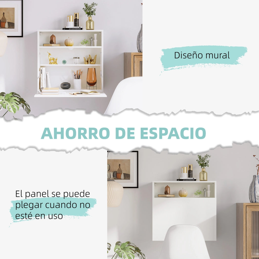 Scrivania a muro pieghevole con ripiani ¨C zephmum ¨C 64x20x60 cm bianco