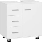 Mobile da Bagno Sottolavello, Mobile con 3 Cassetti e 2 Livelli, per Lavabo da Bagno Bianco, Legno Ingegnerizzato, con Ritaglio Per Sifone D17,5xL10 cm