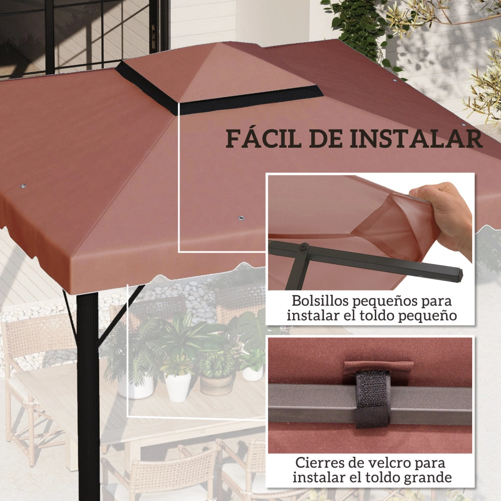 Tetto per Gazebo 3x3 m ¨C zephmum ¨C Marrone, Copertura Doppia, 8 Fori di Drenaggio