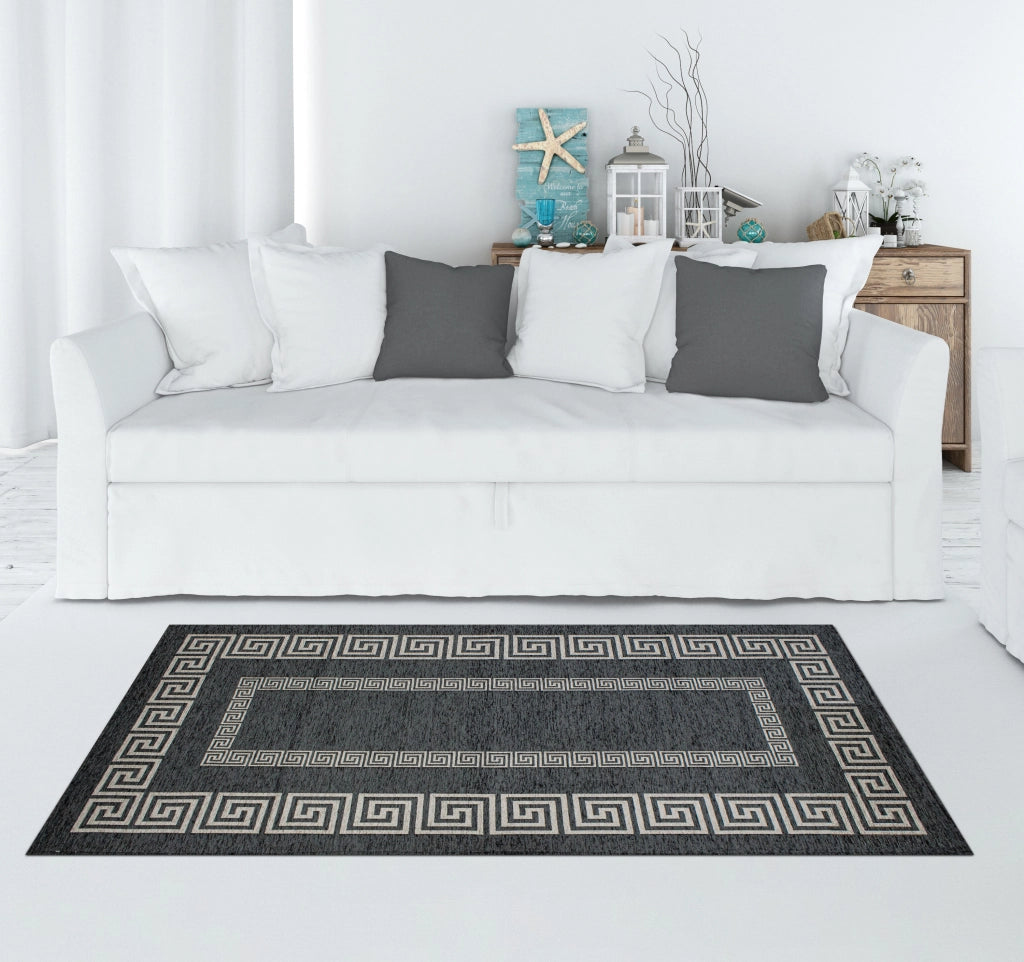 Tappeto Arredo Moderno Morbido in Ciniglia Ingresso Antiscivolo Prodotto Italiano  Soggiorno Camera Salotto Disegni Piazzati Cotone Varie Misure Grande Atena/Antracite - 115x175 cm