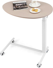 Tavolino da Letto e Divano per PC, Tavolino Regolabile in Altezza con Ruote Bloccabili e Piano Ovale, Tavolo per Mangiare e Lavorare, 76 x 50 x 74-108 cm