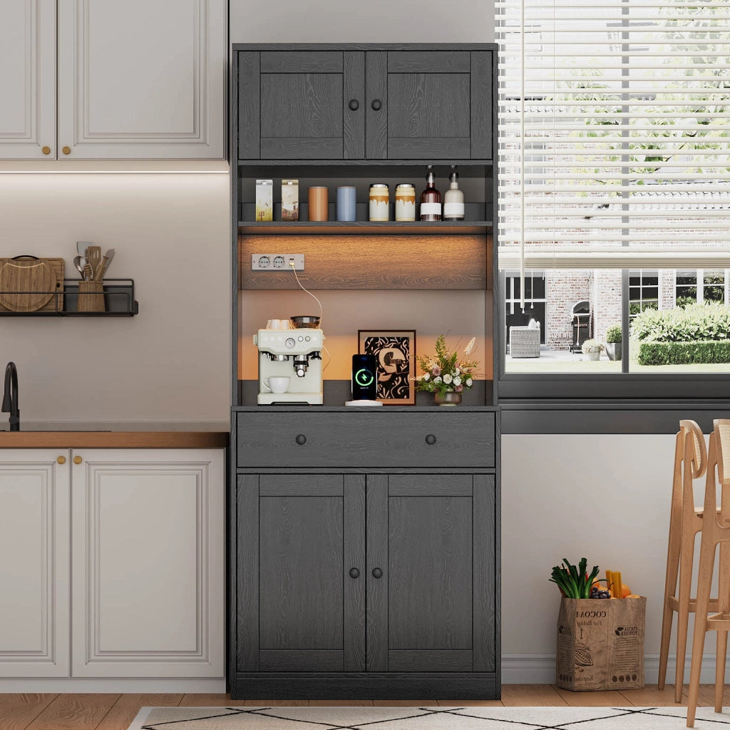 Credenza alta con cassetto; ripiani; LED RGB e prese USB - per cucina - MDF - 72×40×180 cm - nero