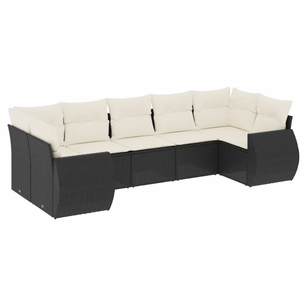 Set Divani da Giardino con Cuscini 7pz Nero Polyrattan