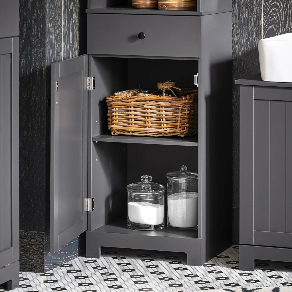 Mobile Alto Colonna Bagno salvasapzio con cassetto e armadietto L40*P35*A161cm Grigio BZR17-DG