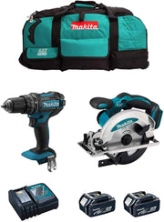 MAKITA Kit MK203 (Trapano a Percussione DHP482 + Sega Circolare DSS610 + 2 Batterie 5,0 Ah + Caricabatterie + LXT600)