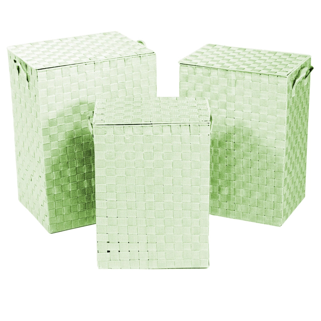 Set 3 Ceste Portabiancheria in poliestere verde chiaro foderato rettangolare