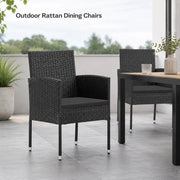Garden Chairs With Cushions In Black, Set Of 4. Black Polyrattan.