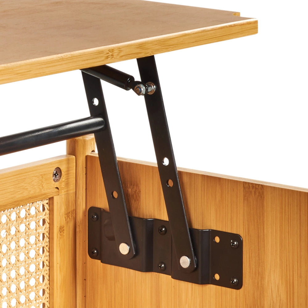 Tavolino da caffè in bambù naturale e rattan 99 x 48 cm con piano d'appoggio per il soggiorno in stile Boho