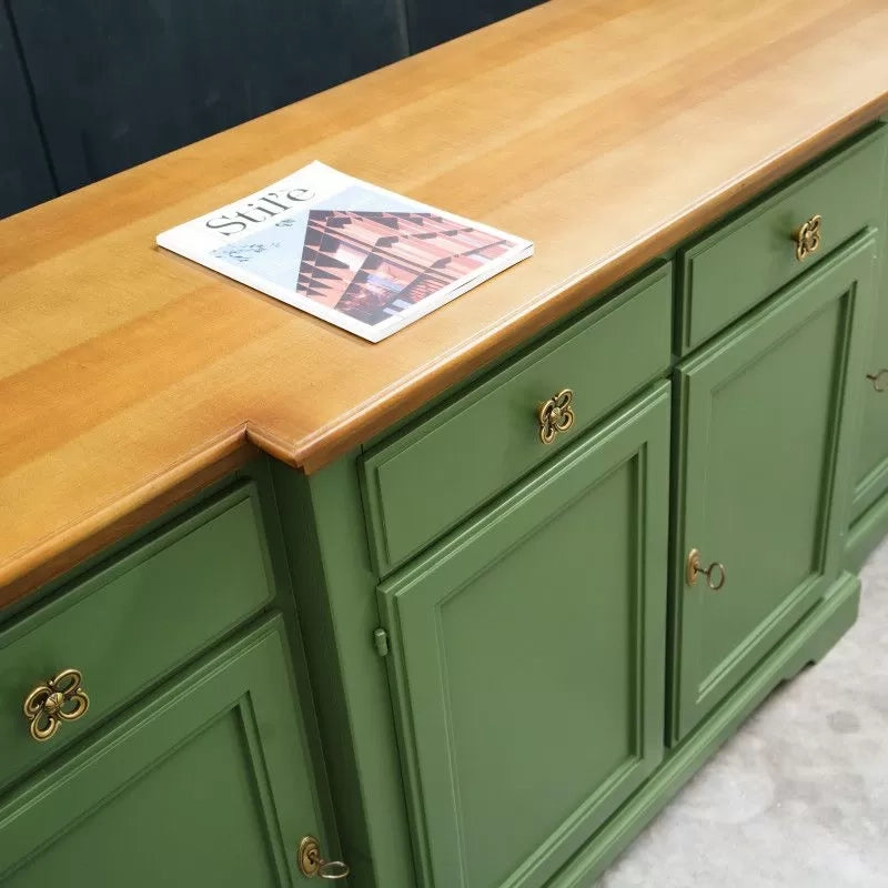 Madia credenza 4 porte 4 cassetti legno shabby verde e noce 200x45x93 - Mobili 2G