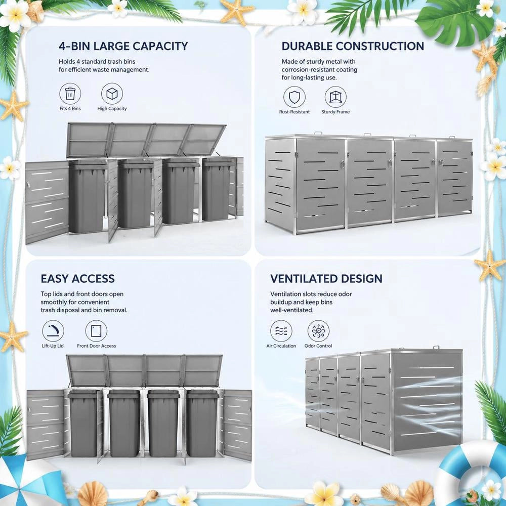 Bin Storage Unit For 4 Bins, 276.5x77.5x115.5 Cm, Stainless Steel