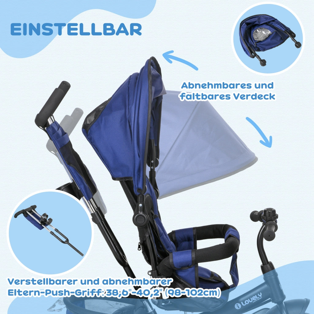 Triciclo per Bambini ¨C Zephmum ¨C Metallico, Blu Scuro con Cestino e Portabicchieri