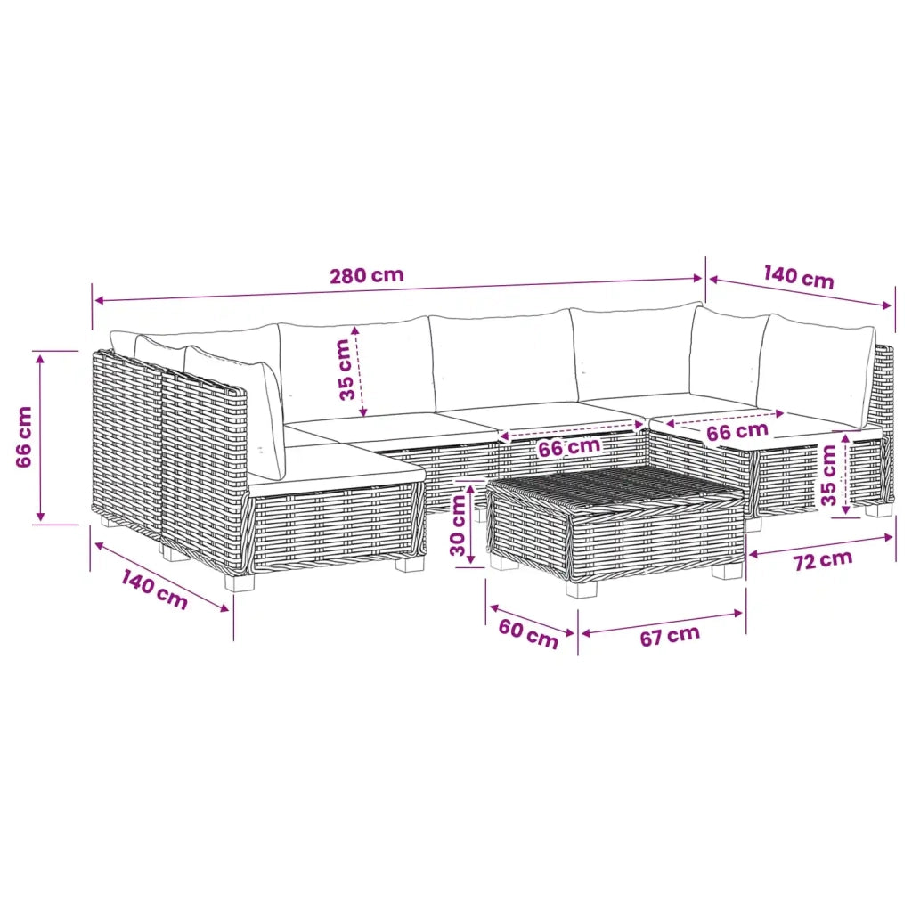 7 pz Set Lounge in Rattan con Cuscini GENDT Rattan naturale 3429868