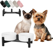 Honden ciotola Elevata - Doppia ciotola - Sostegno in acciaio inossidabile - Antiscivolo - Ceramica sicura per l'alimentazione - 320 ml per ciotola - Ciotola per alimentazione