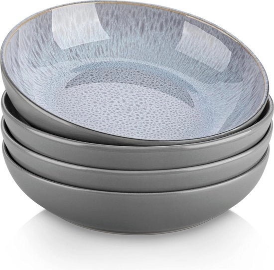Set di piatti in ceramica, insieme di 4 piatti per zuppe, piatti per pasta, piatti profondi per spaghetti, piatti per noodle, piatti per ramen, piatti grandi per insalate, piatti multifunzionali