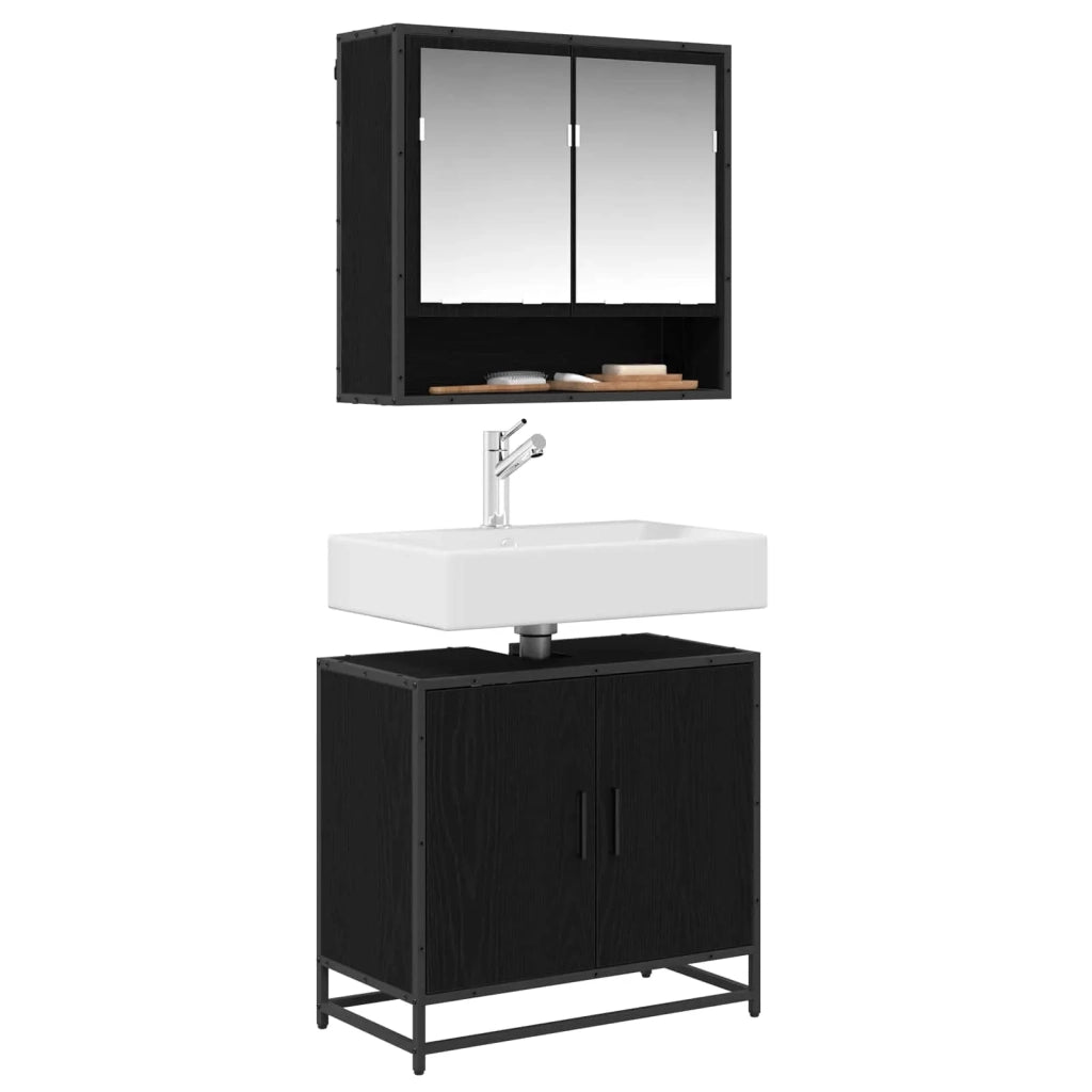 Armadio per Lavabo da Bagno Rovere Nero 65 x 33 x 60 cm