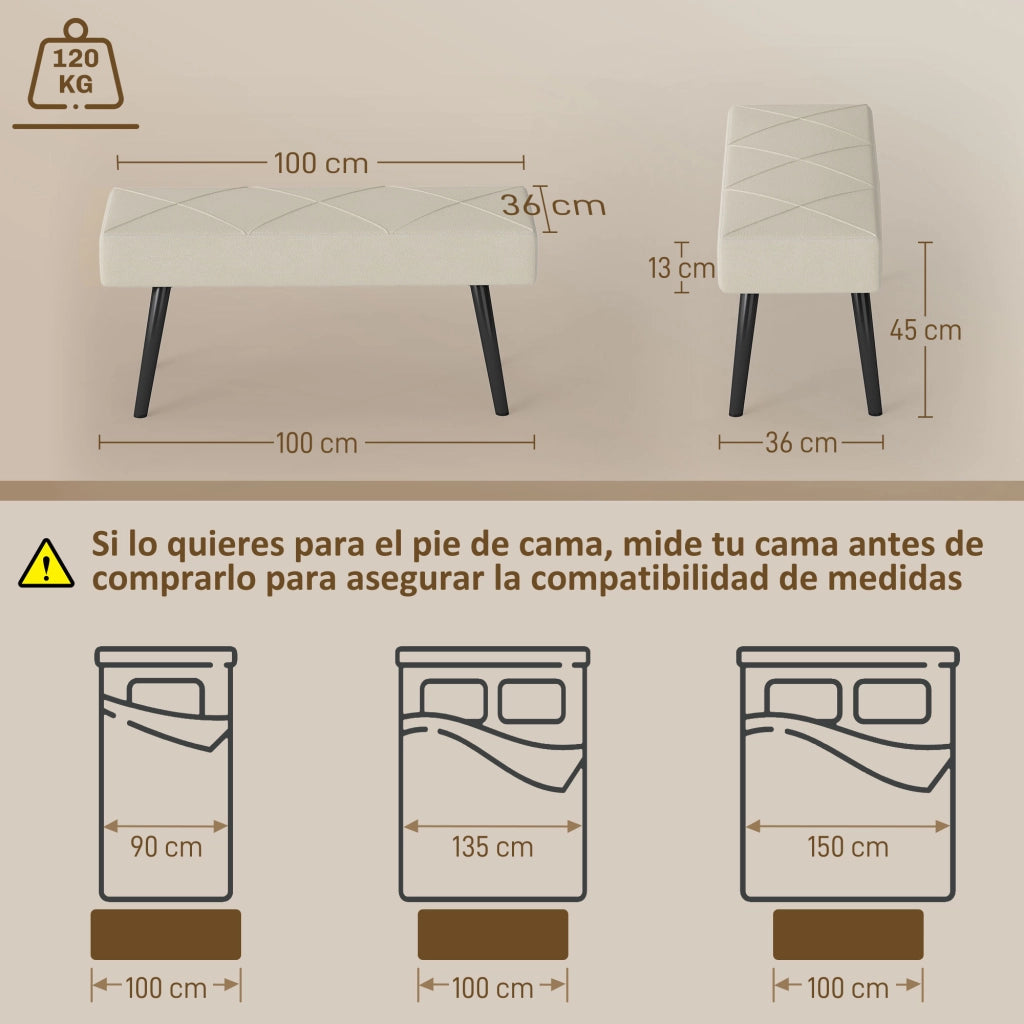 Pouf Piede Letto Multifunzionale ¨C zephmum ¨C Bianco Crema 100x36x45 cm