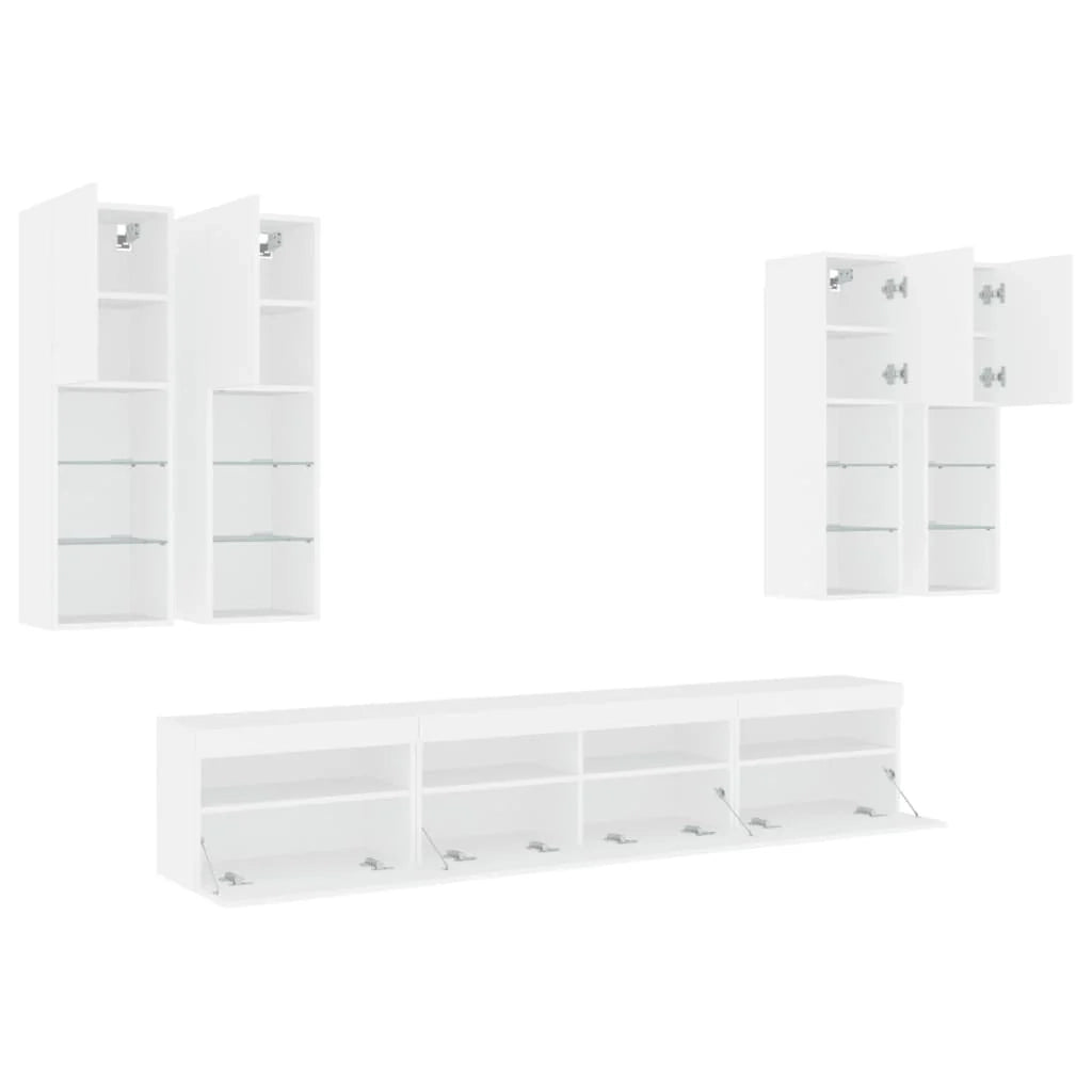 Set di 7 mobili porta TV/credenza da parete per soggiorno camera da letto o sala da pranzo con luci a LED bianco (02_0025358)