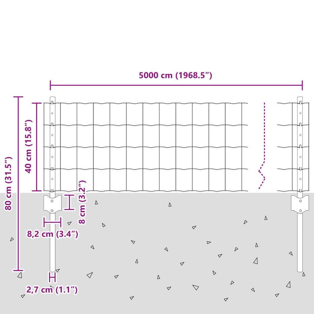 Recinzione Euro con 11 Pali Silver 0,4x50 m Acciaio
