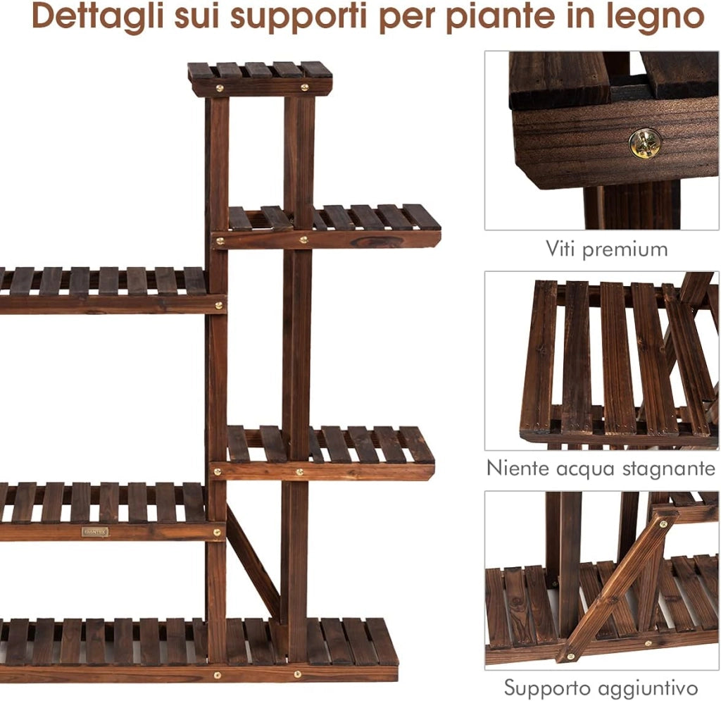 Scaffale di Legno con 3/6/9 Livelli, Porta Piante Rustico di Legno, Scaffale Angolare Porta Piante, Fioriera per Giardino Balcone Cortile Salone (9 livelli)