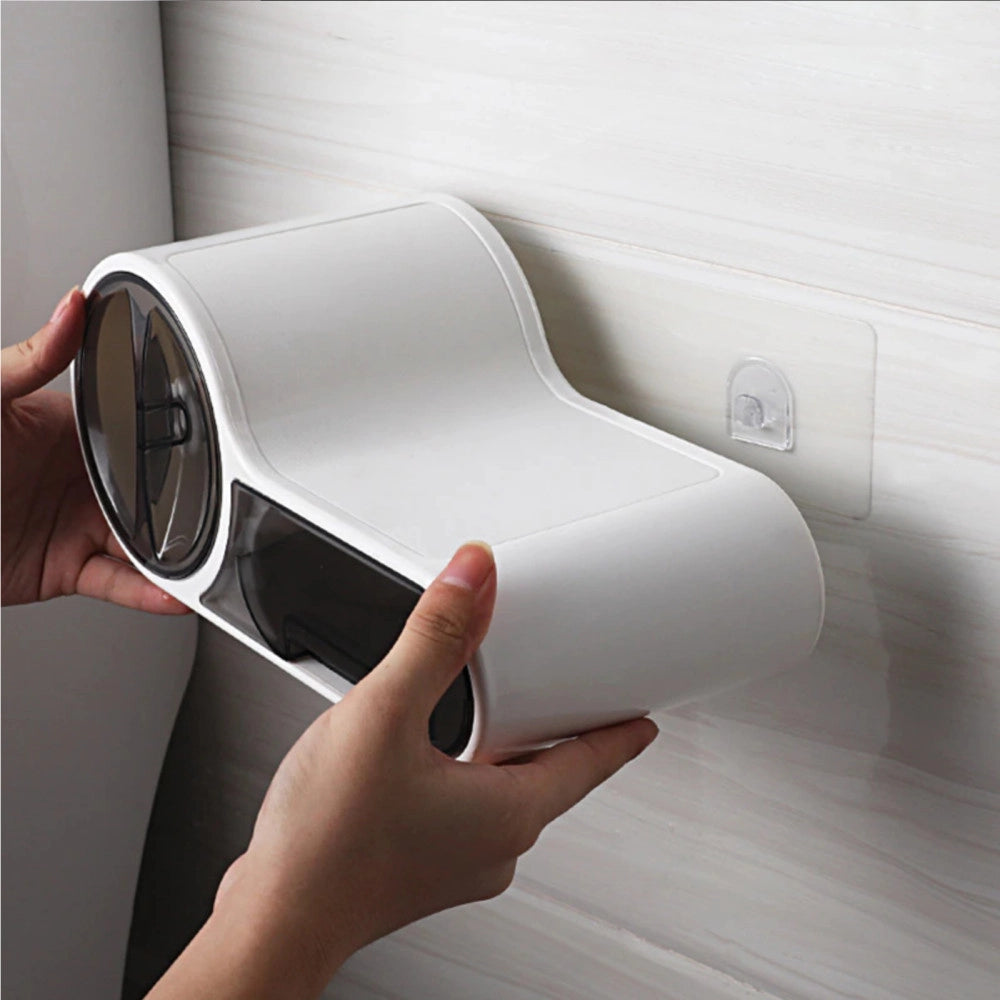 Trade Shop - Porta Rotolo Carta Igienica Con Cassetto Multifunzione Adesivo A Parete Bagno -