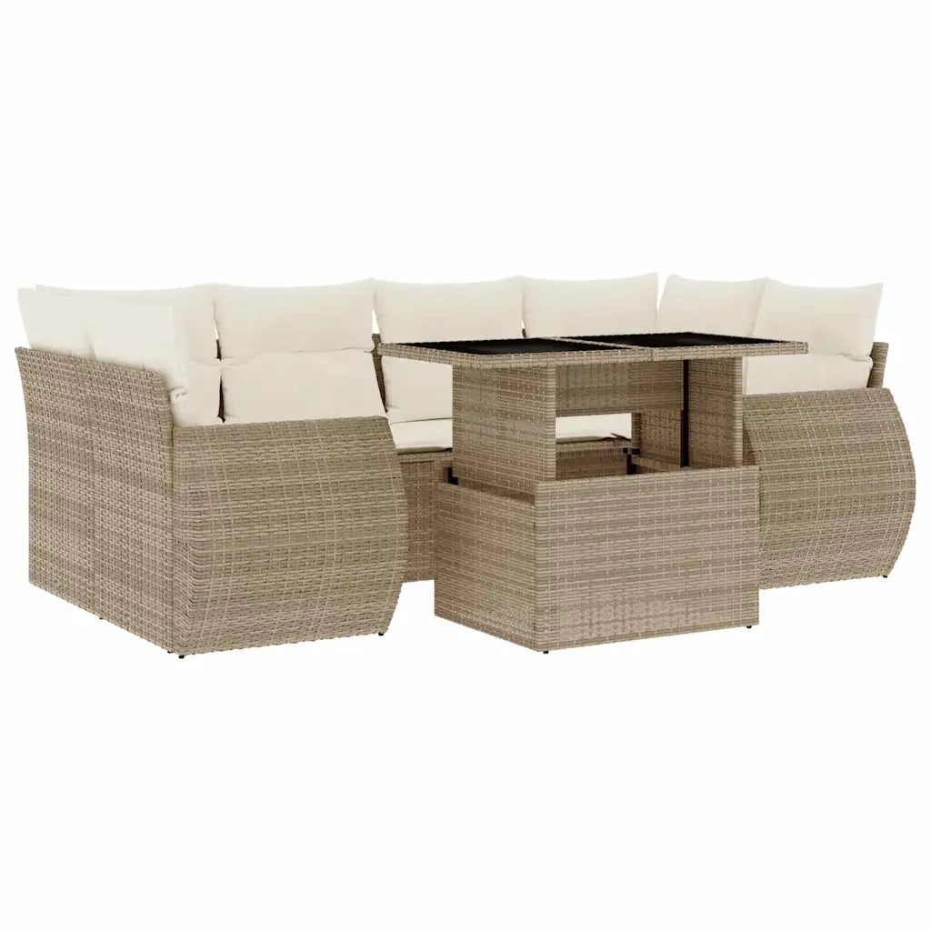 Set Divani da Giardino 7 pz con Cuscini Beige in Polyrattan