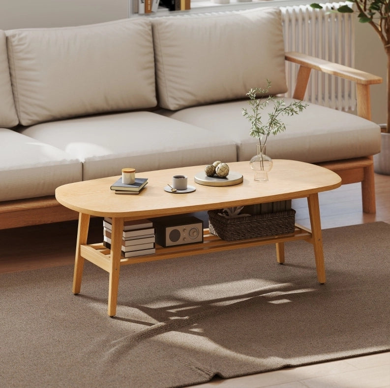 Tavolino da caffè 120x60x42 cm con ripiano inferiore in legno naturale