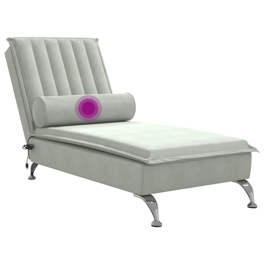 Chaise Longue Massaggi Cuscino a Rullo Grigio Chiaro in Velluto CFW2916795
