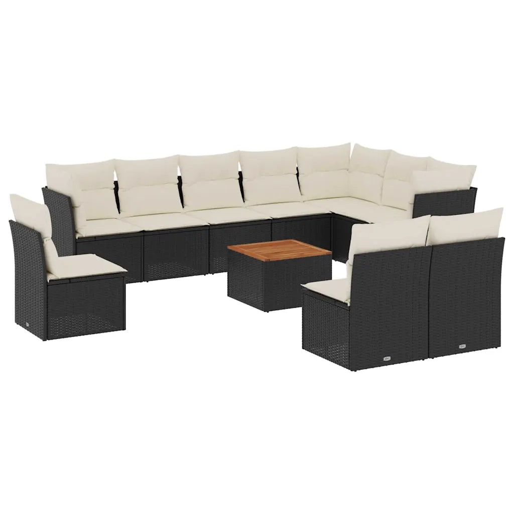 Set Divani da Giardino 11 pz con Cuscini in Polyrattan Nero 3256028