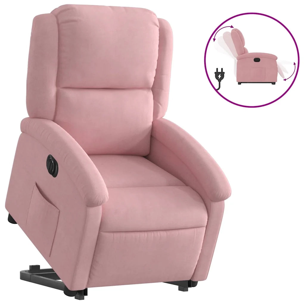Poltrona Alzapersona Reclinabile Elettrica Rosa in Velluto 3204326